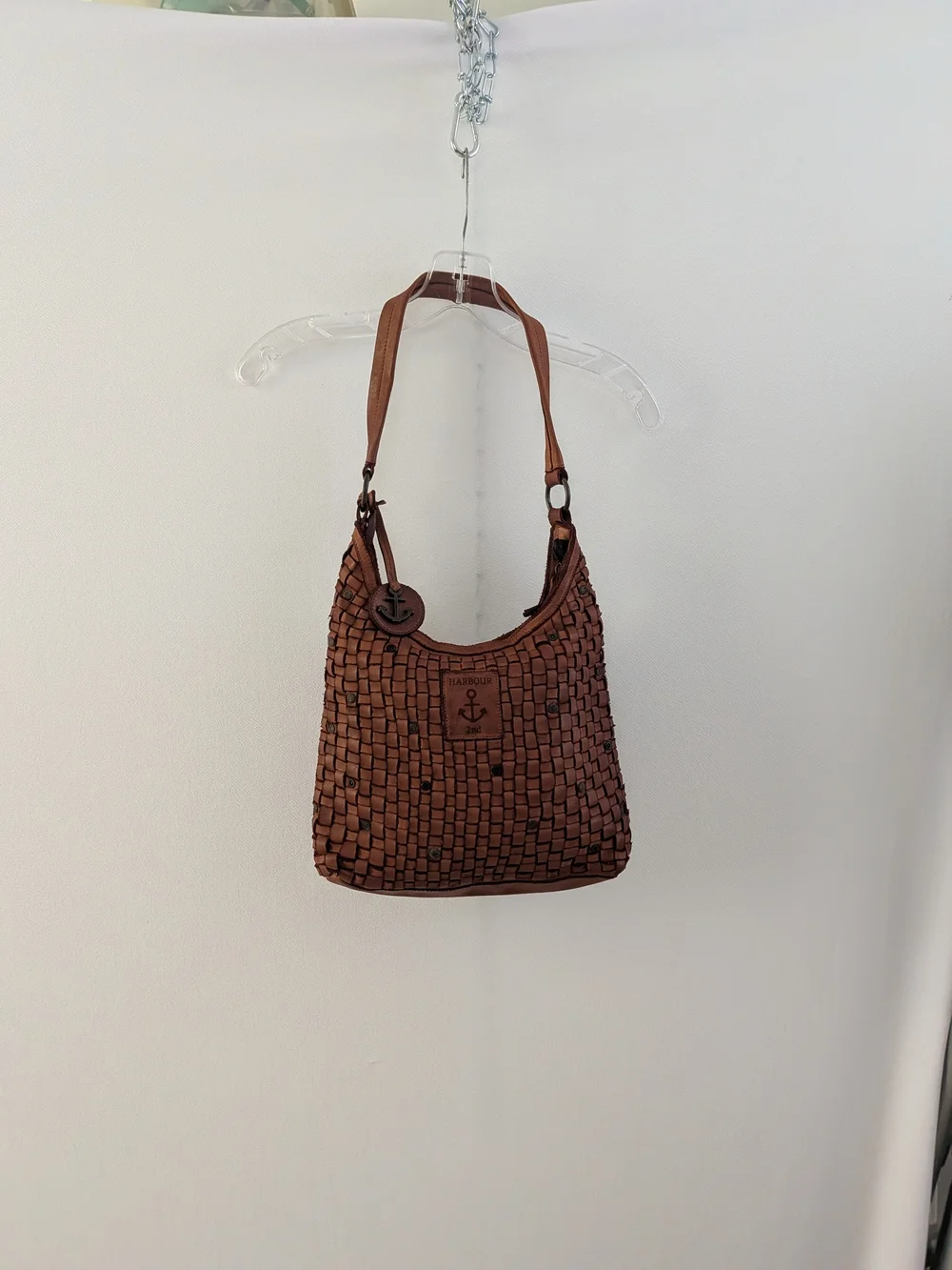 Anchor-Accent Woven Hobo Bag in Brown